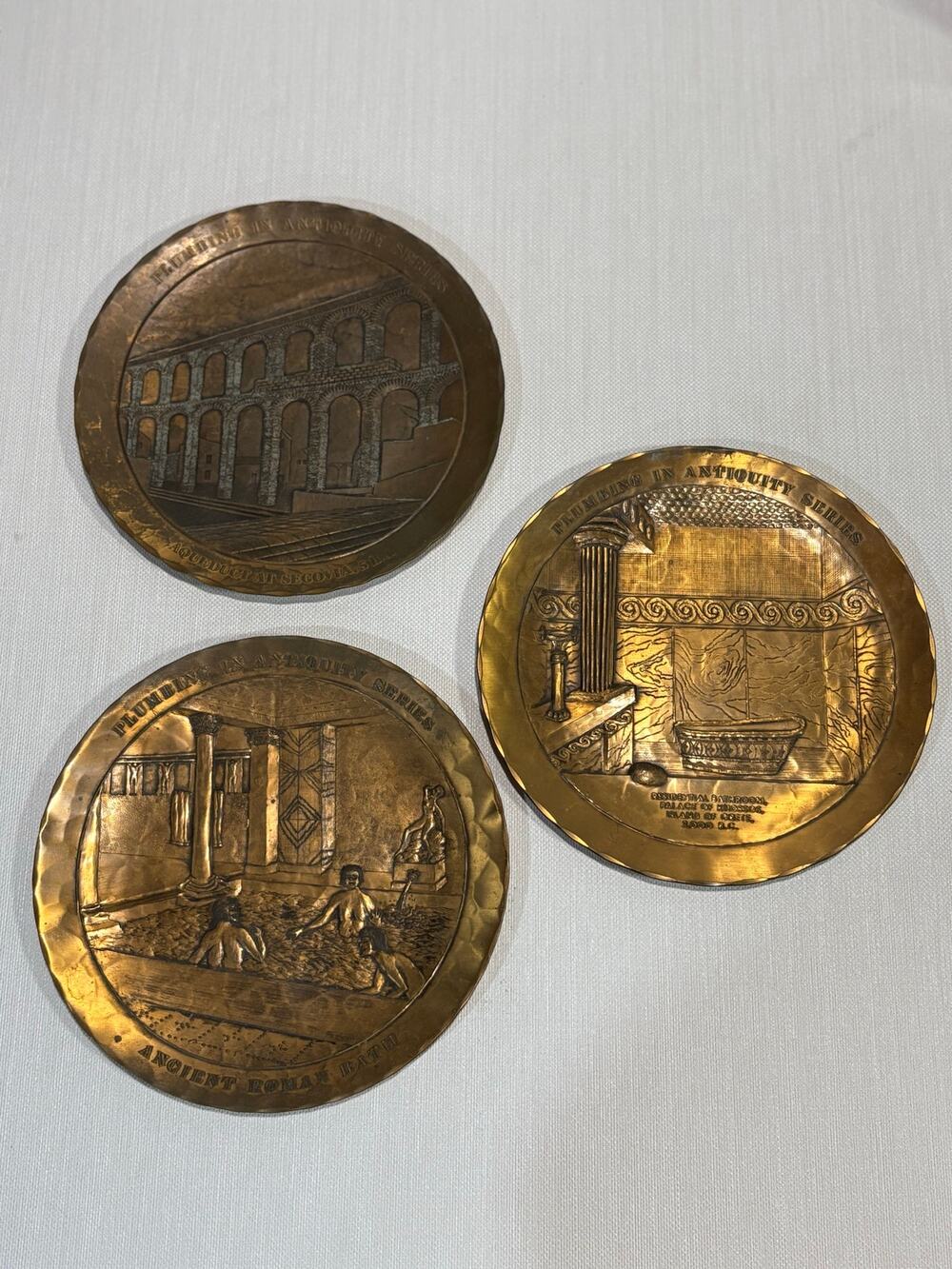3 Wendell August Forge bronze Plumbing in Antiquity Series plates 1978-1979